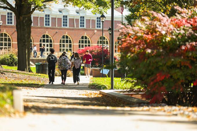 Susquehanna students walking on campus in the fall.